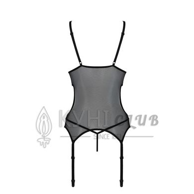 Корсет із підв’язками та ажурним ліфом Passion CHRISTA CORSET L/XL, black, стрінги в комплекті 103654 фото