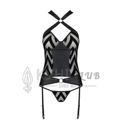 Сітчастий комплект з візерунком Passion HIMA CORSET L/XL black корсет з халтером, підв'язки, трусики 102935 фото