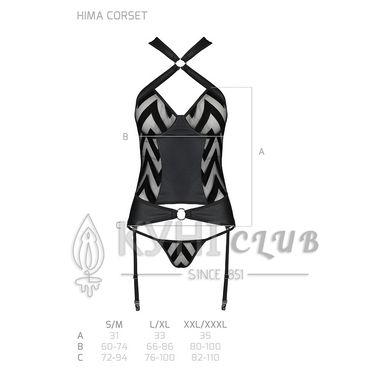 Сітчастий комплект з візерунком Passion HIMA CORSET L/XL black корсет з халтером, підв'язки, трусики 102935 фото