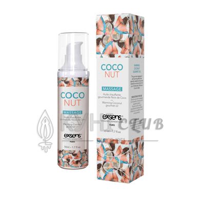 Массажное масло EXSENS Coconut 50мл разогревающее, без сахара, без парабенов, съедобное 101943 фото