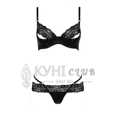 Комплект білизни Passion Exclusive NORTH SET L/XL, black, ліф і трусики з елементами під латекс 101194 фото