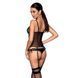 Корсет зі шнурівкою Passion NESSY CORSET S/M black, стрінги з відкритим доступом, пажі для панчіх 106325 фото 2