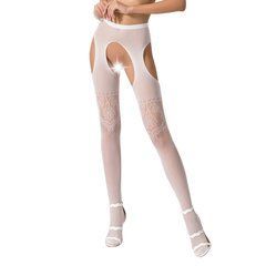Эротические колготки-бодистокинг Passion S017 white, имитация ажурных чулок и пояса 100805 фото