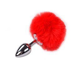 Металева анальна пробка Кролячий хвостик Alive Fluffy Plug S Red, діаметр 2,8 см 104293 фото