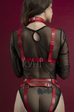 Портупея на груди Feral Feelings - Harness Bra, ліф, натуральна шкіра, колір червоний 108702 фото
