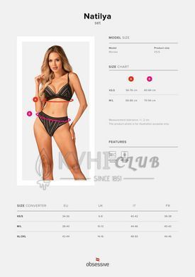 Комплект білизни Obsessive Natilya 2-pcs set XS/S, black, бюстгальтер, трусики 105695 фото