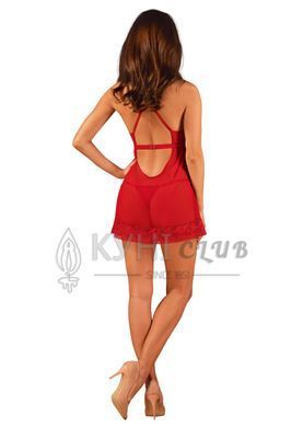 Прозрачная сорочка бэби-долл Obsessive Lacelove babydoll & thong XL/2XL Red, кружево, стринги 106650 фото
