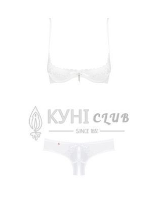 Эротический комплект с бюстгальтером-получашкой Obsessive Alabastra L/XL, белый, трусики с доступом 105179 фото