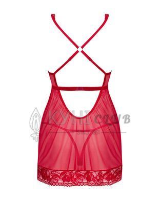 Прозрачная сорочка бэби-долл Obsessive Lacelove babydoll & thong XL/2XL Red, кружево, стринги 106650 фото