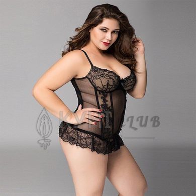 Кружевной корсет JSY &laquo;Сексуальная Белла&raquo; Plus Size Black, мелкая сетка, гипюр, чашки с косточками 106410 фото