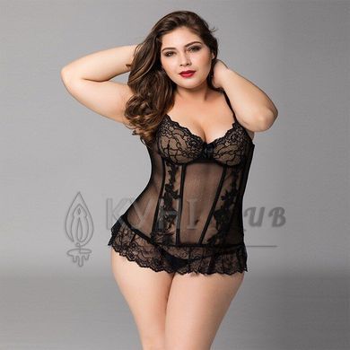 Кружевной корсет JSY &laquo;Сексуальная Белла&raquo; Plus Size Black, мелкая сетка, гипюр, чашки с косточками 106410 фото