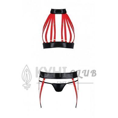 Комплект женского белья из ремешков Passion AZIZA S/M, red, бюстгальтер, пояс, стринги 105616 фото