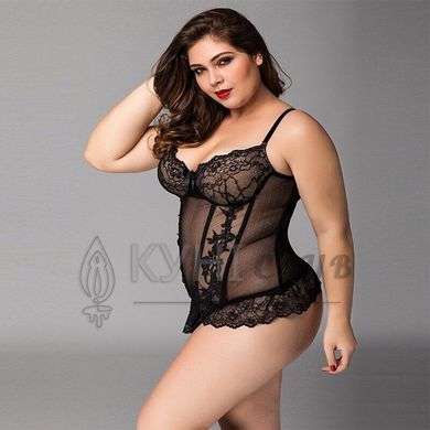 Кружевной корсет JSY &laquo;Сексуальная Белла&raquo; Plus Size Black, мелкая сетка, гипюр, чашки с косточками 106410 фото
