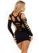 Мини-платье Leg Avenue Shredded cut-out mini dress, One Size, черное, длинный рукав, фигурные вырезы 110101 фото 3