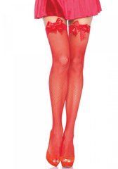 Панчохи-сітка з атласним бантиком Leg Avenue Fishnet Thigh Highs With Bow One size, Red 105979 фото