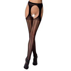 Сітчасті панчохи-стокінги Passion S018 One Size, Black, імітація пояса, сітка з вертикальними смужка 100806 фото
