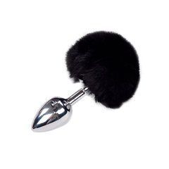 Металева анальна пробка Кролячий хвостик Alive Fluffy Plug M Black, діаметр 3,4 см 104294 фото