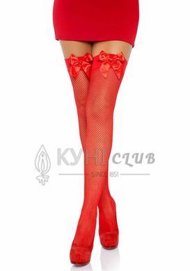 Панчохи-сітка з атласним бантиком Leg Avenue Fishnet Thigh Highs With Bow One size, Red 105979 фото
