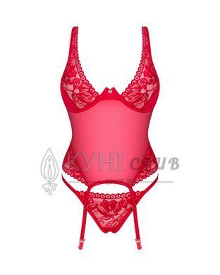 Прозрачный корсет Obsessive Lacelove corset XS/S Red, кружево, подвязки для чулок 106651 фото