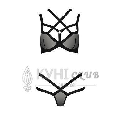 Комплект білизни Passion Exclusive HAGAR SET L/XL, black, стрепи трусики та ліф 100778 фото