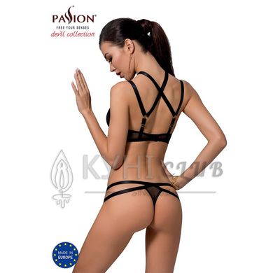 Комплект білизни Passion Exclusive HAGAR SET L/XL, black, стрепи трусики та ліф 100778 фото