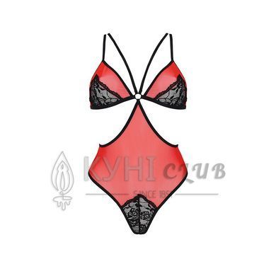 Напівпрозоре боді з мереживом Passion PEONIA BODY XXL/XXXL red 106332 фото