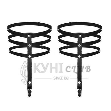 Гартеры со стразами Art of Sex - Floy, натуральная кожа, Размер XS - 2XL, цвет Черный 105479 фото