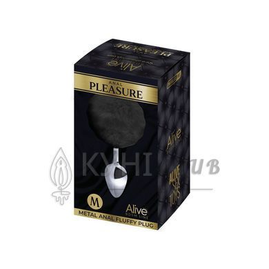 Металлическая анальная пробка Кроличий хвостик Alive Fluffly Plug M Black 104294 фото