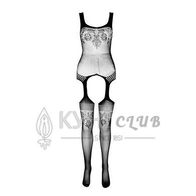 Бодістокінг Passion ECO BS008 black, з доступом, флористичний декор, імітація підв&rsquo;язок 105003 фото