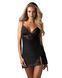 Пеньюар Obsessive Lobellis chemise & thong, XS/S, черный, кружевная отделка, стринги в комплекте 109975 фото 1