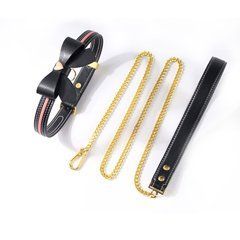 Нашийник з повідцем LOCKINK SEVANDA Love Heart Butterfly Leather Collar Set, чорно-рожевий, з бантом 110022 фото