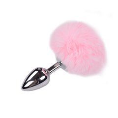 Металева анальна пробка Кролячий хвостик Alive Fluffy Plug M Pink, діаметр 3,4 см 104295 фото