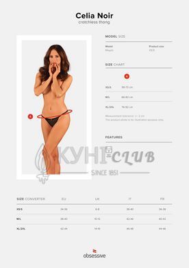 Прозорі стрінги з доступом Obsessive Celia Noir crotchless thong XS/S 105846 фото