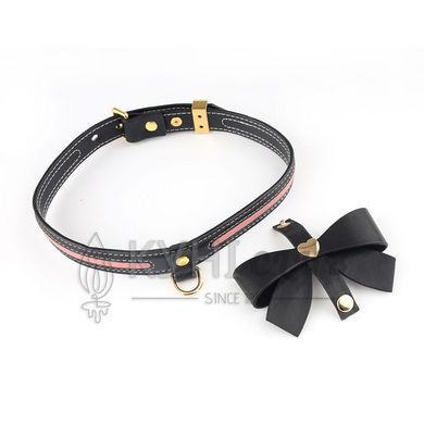 Ошейник с поводком LOCKINK SEVANDA Love Heart Butterfly Leather Collar Set, черно-розовый, с бантом 110022 фото
