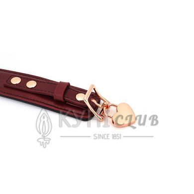 Кожаный ошейник с поводком Liebe Seele Wine Red Curved Collar, замок-сердечко 107465 фото