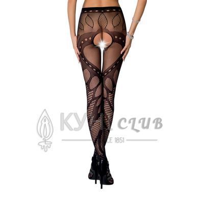 Еротичні колготки-бодістокінг Passion S007 black, гарні ажурні колготки з вирізом 101144 фото