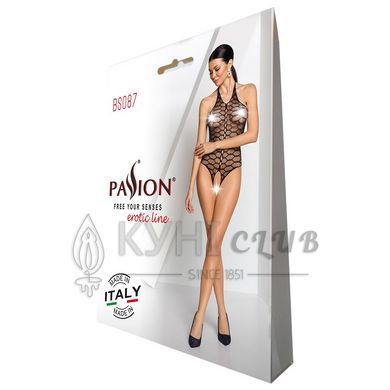 Бодистокинг в крупную сетку Passion BS087 black, открытая спина, халтер, с доступом 104337 фото