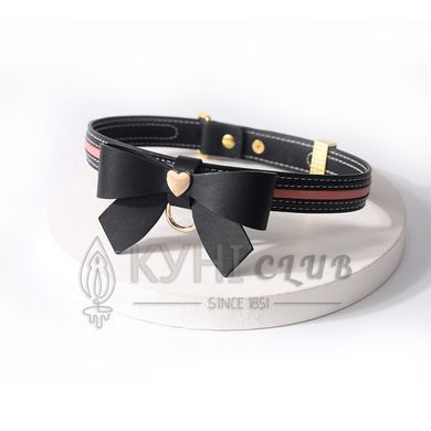 Ошейник с поводком LOCKINK SEVANDA Love Heart Butterfly Leather Collar Set, черно-розовый, с бантом 110022 фото