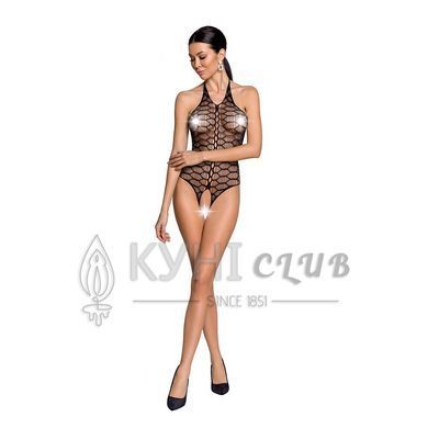 Бодистокинг в крупную сетку Passion BS087 black, открытая спина, халтер, с доступом 104337 фото