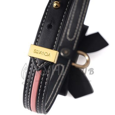 Ошейник с поводком LOCKINK SEVANDA Love Heart Butterfly Leather Collar Set, черно-розовый, с бантом 110022 фото