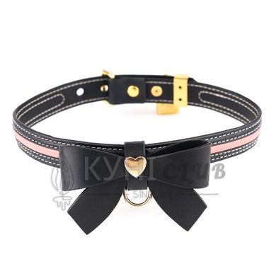 Ошейник с поводком LOCKINK SEVANDA Love Heart Butterfly Leather Collar Set, черно-розовый, с бантом 110022 фото