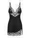 Пеньюар Obsessive Lobellis chemise & thong, M/L, черный, кружевная отделка, стринги в комплекте 109976 фото 3