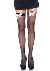 Панчохи-сітка з атласним бантиком Leg Avenue Fishnet Thigh Highs One size, Black, With Bow White 106586 фото