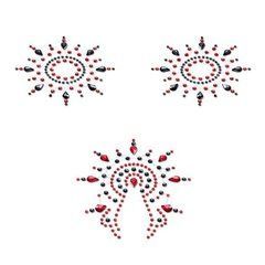 Пестіс з кристалів Petits Joujoux Gloria set of 3 - Black/Red, прикраса на груди та вульву 108895 фото