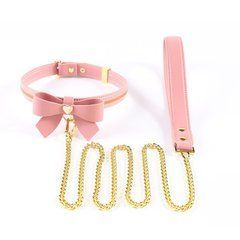 Нашийник з повідцем LOCKINK SEVANDA Love Heart Butterfly Leather Collar Set, рожевий, з бантом 110023 фото