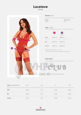 Прозрачный корсет Obsessive Lacelove corset XL/2XL Red, кружево, подвязки для чулок 106653 фото