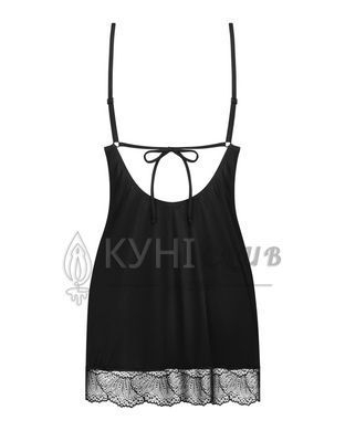 Пеньюар Obsessive Lobellis chemise & thong, XL/2XL, черный, кружевная отделка, стринги в комплекте 109977 фото