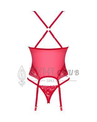 Прозрачный корсет Obsessive Lacelove corset XL/2XL Red, кружево, подвязки для чулок 106653 фото