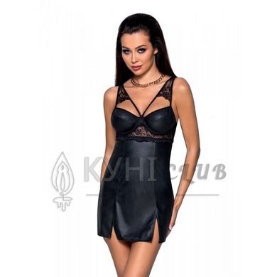 Бэби-долл из эко-кожи и кружева Loona Chemise black L/XL - Passion 102944 фото