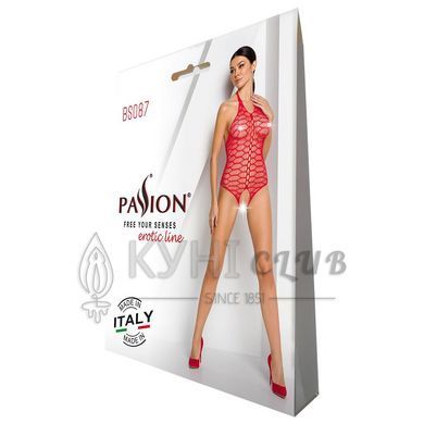Бодистокинг в крупную сетку Passion BS087 red, открытая спина, халтер, с доступом 104338 фото